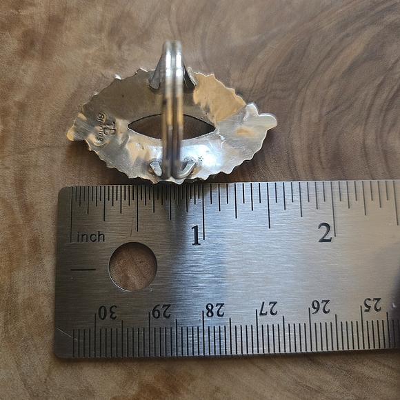 Navajo red coral cluster ring size 10 sterling silver - Picture 8 of 8